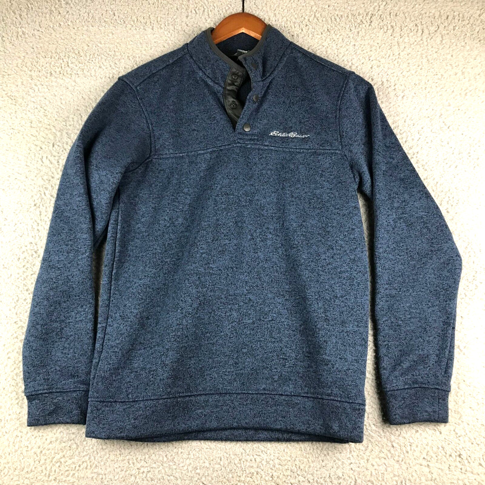 Eddie Bauer Men's Pullover Small 1/4 Snap Mock Neck Radiator Fleece Sweater
